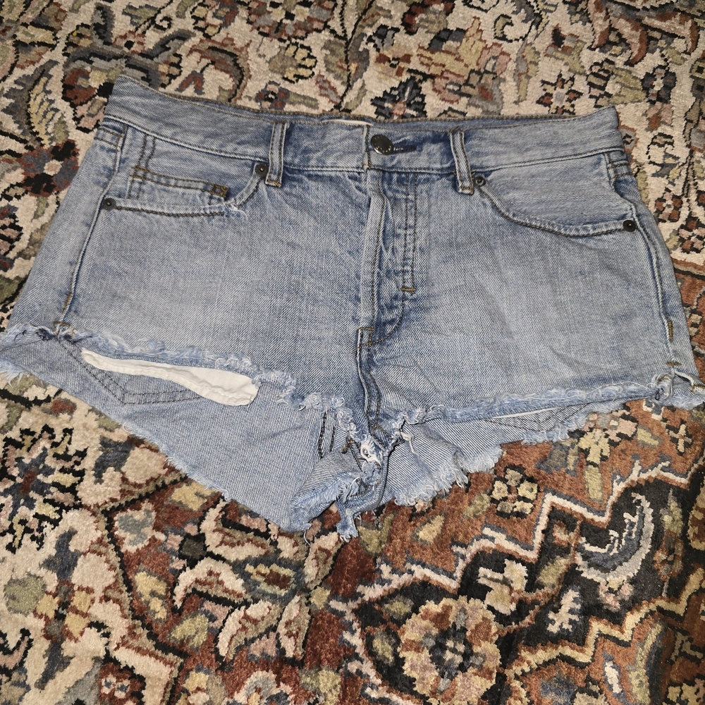 We The Free Light Blue Distressed Jean Shorts